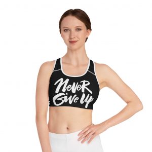 Never Give Up Sports Bra (AOP)